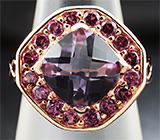 Стильное серебряное кольцо с аметистом и родолитами Серебро 925