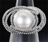 Эффектное крупное серебряное кольцо с жемчужиной Серебро 925