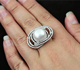 Эффектное крупное серебряное кольцо с жемчужиной Серебро 925