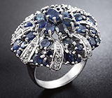 Роскошное крупное серебряное кольцо с синими сапфирами Серебро 925
