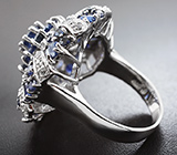 Роскошное крупное серебряное кольцо с синими сапфирами Серебро 925