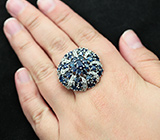 Роскошное крупное серебряное кольцо с синими сапфирами Серебро 925