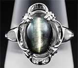 Кольцо, инкрустированное турмалином с эффектом кошачьего глаза Серебро 925