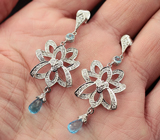 Эффектные крупные серебряные серьги с бриолетами голубых топазов