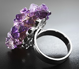 Крупное серебряное кольцо с жемчжиной и аметистами Серебро 925