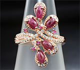 Великолепное серебряное кольцо с рубинами Серебро 925