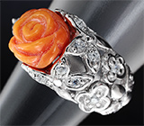 Чудесное серебряноое кольцо с резным кораллом Серебро 925