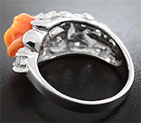 Чудесное серебряноое кольцо с резным кораллом Серебро 925