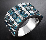 Стильное серебряное кольцо с насыщенно-синими топазами Серебро 925