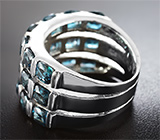 Стильное серебряное кольцо с насыщенно-синими топазами Серебро 925