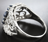 Ажурное серебряное кольцо со звездчатыми сапфирами Серебро 925