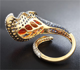 Эксклюзив! Золотое кольцо с мексиканским огненным опалом, синими сапфирами и бриллиантами Золото