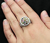 Филигранное серебряное кольцо с разноцветными турмалинами Серебро 925