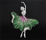 Эксклюзив! Авторский золотой кулон «Балерина» с цаворитами, пурпурными сапфирами и бриллиантами Золото