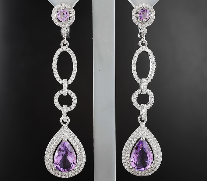 Изысканные серебряные серьги с аметистами