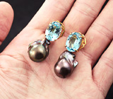 Серебряные серьги с цветным жемчугом и голубыми топазами Серебро 925