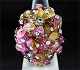 Оригинальное серебряное кольцо с разноцветными турмалинами! Ручная работа Серебро 925