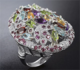 Роскошное серебряное кольцо с самоцветами Серебро 925
