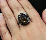 Стильное серебряное кольцо с дымчатым кварцем Серебро 925