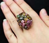 Оригинальное серебряное кольцо с разноцветными турмалинами! Ручная работа Серебро 925
