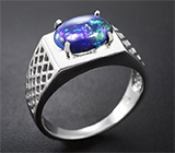 Стильное серебряное кольцо с кристаллическим черным опалом Серебро 925