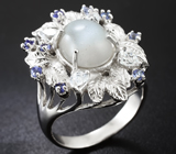 Замечательное серебряное кольцо с лунным камнем и танзанитами Серебро 925