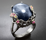 Серебряное кольцо со звездчатым и пурпурными сапфирами Серебро 925