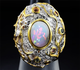 Серебряное кольцо c эфиопским опалом и разноцветными сапфирами Серебро 925