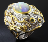 Серебряное кольцо c эфиопским опалом и разноцветными сапфирами Серебро 925