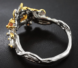 Серебряное кольцо с коньячным турмалином и золотистыми сапфирами Серебро 925