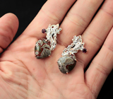 Серебряные серьги с яшмой и родолитами гранатами Серебро 925