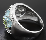 Замечательное серебряное кольцо с топазами, перидотами и мозамбикскими гранатами Серебро 925