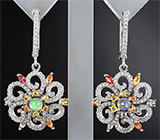 Изысканные серебряные серьги с эфиопскими опалами и разноцветными сапфирами Серебро 925
