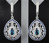 Великолепные серебряные серьги с насыщенно-синими топазами Серебро 925