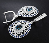 Великолепные серебряные серьги с насыщенно-синими топазами Серебро 925