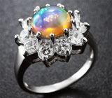 Чудесное серебряное кольцо с многоцветным эфиопским опалом 2,13 карат Серебро 925