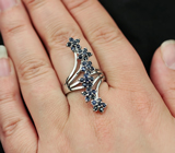 Элегантное серебряное кольцо с насыщенно-синими сапфирами Серебро 925