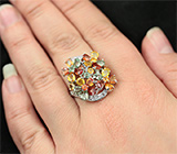 Эффектное серебряное кольцо с разноцветными сапфирами Серебро 925