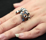 Скульптурное серебряное кольцо с синими и оранжевыми сапфирами Серебро 925
