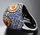 Серебряное кольцо c разноцветными сапфирами Серебро 925