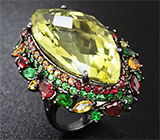 Серебряное кольцо с цитрином, оранжевыми и желтыми сапфирами, хромдиопсидами и цаворитами гранатами Серебро 925
