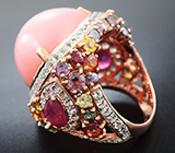 Серебряное кольцо с крупным перуанским розовым опалом, рубинами, разноцветными сапфирами и топазами Серебро 925