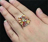 Эффектное серебряное кольцо с разноцветными сапфирами Серебро 925