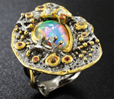 Серебряное кольцо с эфиопским опалом и разноцветными сапфирами Серебро 925