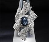 Оригинальное серебряное кольцо со звездчатым сапфиром 3,13 карат Серебро 925