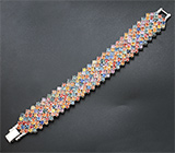 Роскошный широкий серебряный браслет с разноцветными сапфирами Серебро 925