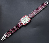 Часы с красными сапфирами на серебряном браслете с рубинами Серебро 925