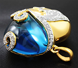Эксклюзив! Потрясающий золотой кулон с голубым топазом авторской огранки 77+ карат и бриллиантами Золото