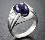 Стильное серебряное кольцо с насыщенно-синим сапфиром 3,4 карат Серебро 925