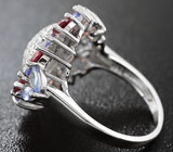 Замечательное серебряное кольцо с танзанитами и родолитами Серебро 925
